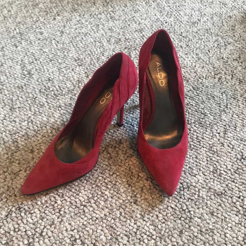 Aldo red suede heels, size 6.